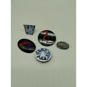 Lot Of 5 Enamel On Cooper Brooch Pins Modern Art Craft Designs